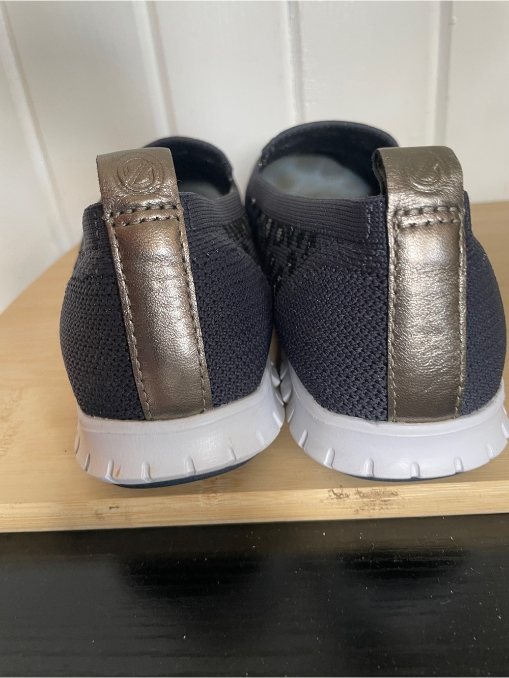 Cole Haan Knit Slip-On Loafers in Charcoal/blue with Black Leopard size 7.5 - Picture 4 of 7